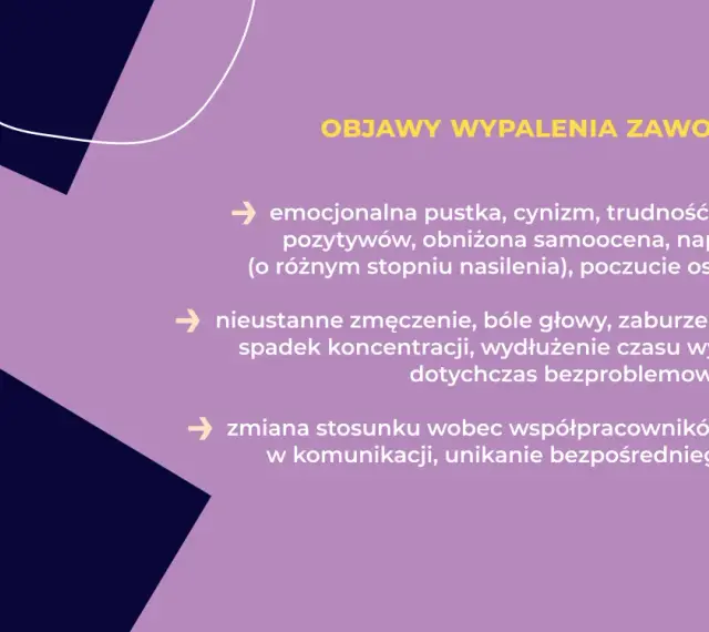 Objawy wypalenia zawodowego: pustka, cynizm, zmęczenie, problemy z koncentracją, trudności w relacjach.