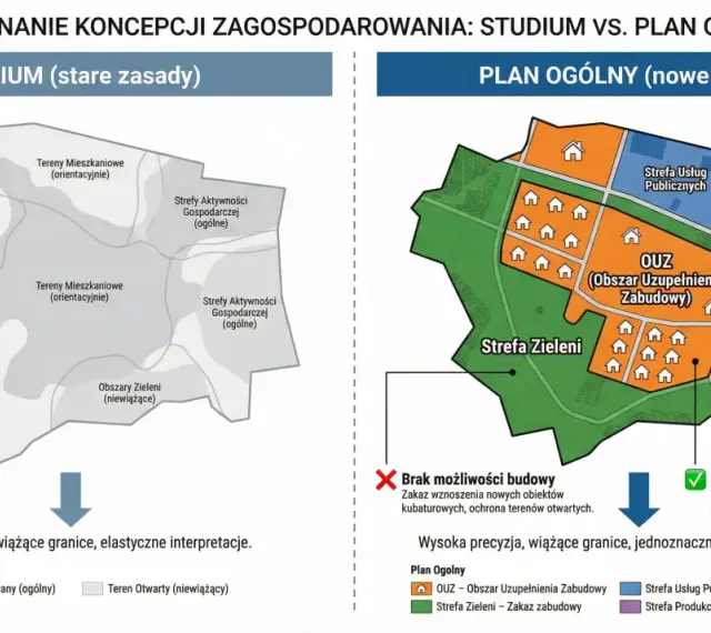 Porównanie studium (stare zasady) i planu ogólnego (nowe zasady). Brak planu ogólnego w Twojej gminie zamrozi budowę domu na lata.