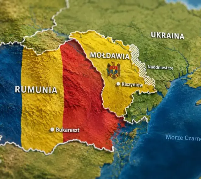 Mapa pokazuje, gdzie jest Mołdawia, obok Rumunii i Ukrainy, nad Morzem Czarnym.
