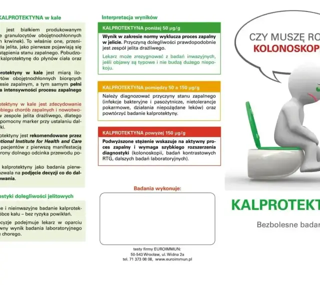 Badanie kalprotektyny w kale - bezbolesny wskaźnik zapalenia jelit. Wyniki pomagają w diagnostyce i decyzji o kolonoskopii.