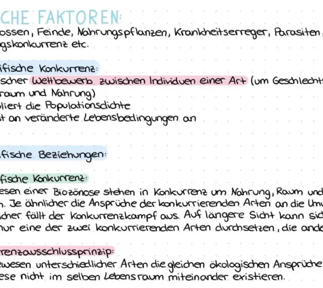 Zwischen verschiedenen Arten findet **interspezifische Konkurrenz** um Nahrung und Lebensraum statt. Ähnliche Ansprüche führen zu heftigen Kämpfen, bei denen eine Art verdrängt wird.