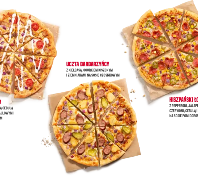 Telepizza: Król Kebabów, Uczta Barbarzyńcy i Hiszpański Łotr – zobacz rozmiary pizzy i ich składniki.