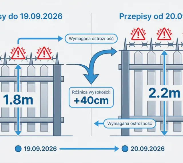 Od 20.09.2026 furtka na posesję musi mieć min. 2.2m, bo przepisy wymagają większej ostrożności.