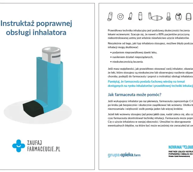 Instrukcja obsługi inhalatora, kluczowa dla skuteczności leków, np. digoksyny. Poprawna technika zapobiega błędom i zapewnia właściwe działanie.