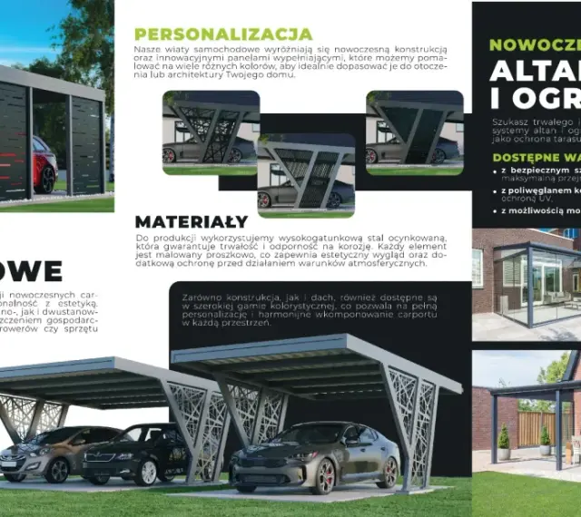 Nowoczesne wiaty samochodowe i altany ogrodowe z aluminium.