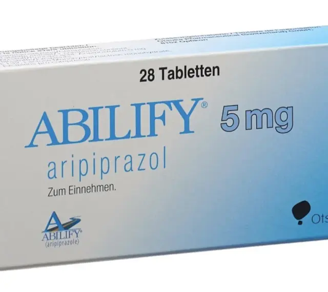 Opakowanie leku Abilify 5 mg zawierające aripiprazol, 28 tabletek do przyjmowania.