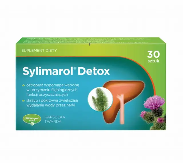 Sylimarol Detox – wsparcie dla wątroby i nerek w procesie detox organizmu. Opakowanie 30 kapsułek.