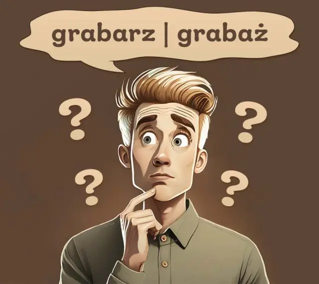 Zastanawiam się, czy to grabaż, czy grabarz. Wokół głowy pytajniki.