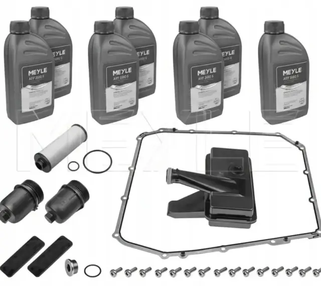 Zestaw do audi a4 b8 wymiana oleju w skrzyni manualnej: 4 butelki oleju MEYLE ATF SGO S, filtr, uszczelka miski olejowej, sitko, śruby.
