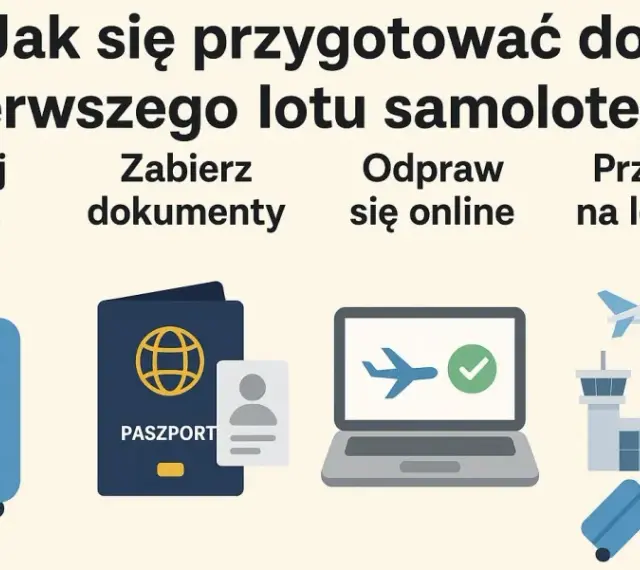Przygotowania do pierwszego lotu samolotem: pakowanie, dokumenty, odprawa online i przybycie na lotnisko.