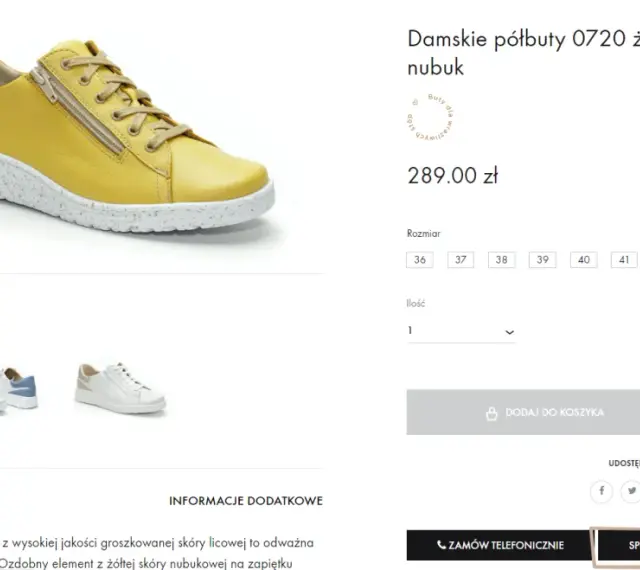 Żółte półbuty damskie 0720. Rozmiar 38 to 25,5 cm. Idealne na co dzień.