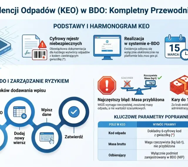 Karta Ewidencji Odpadów (KEO) w BDO. Podano przykładowy kod odpadu drewno, wymagany jest dokładny 6-cyfrowy kod z gwiazdką.