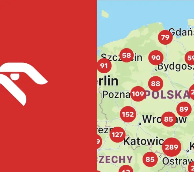 Mapa Polski z zaznaczonymi punktami, gdzie możliwa jest wymiana punktów Vitay na paliwo.