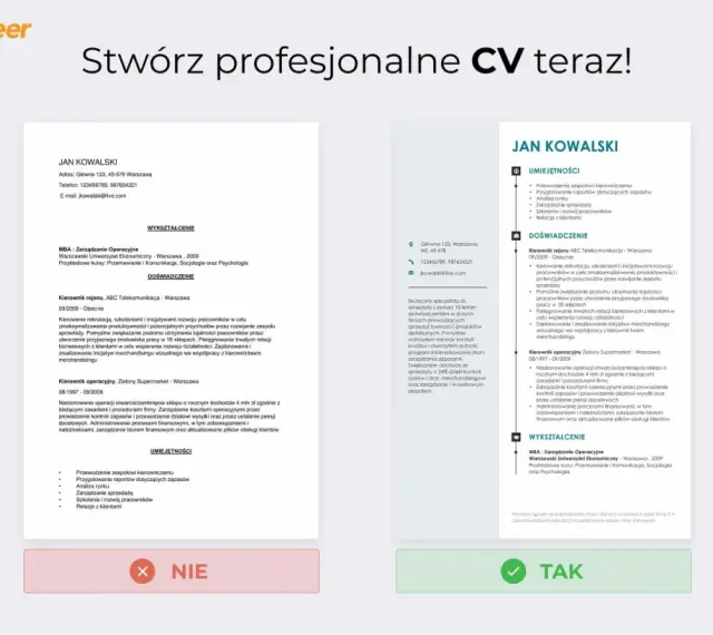 CV dla ucznia: Jan Kowalski, doświadczony menedżer, prezentuje swoje umiejętności i wykształcenie.