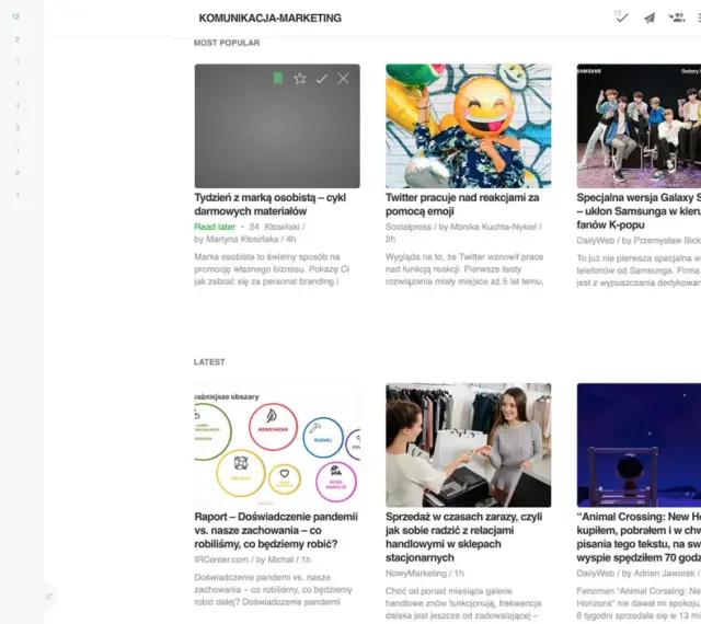 Ulubione strony: artykuły o marketingu, technologii i grach.