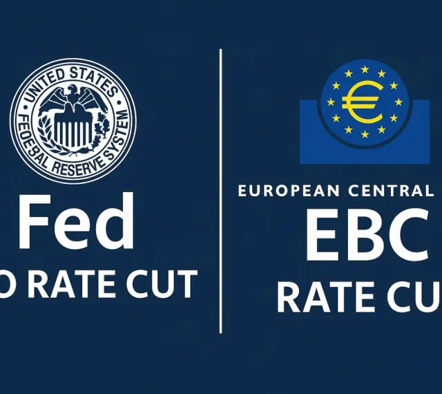 Porównanie polityki Fed (bez obniżki stóp) i Europejskiego Banku Centralnego (EBC) (obniżka stóp).