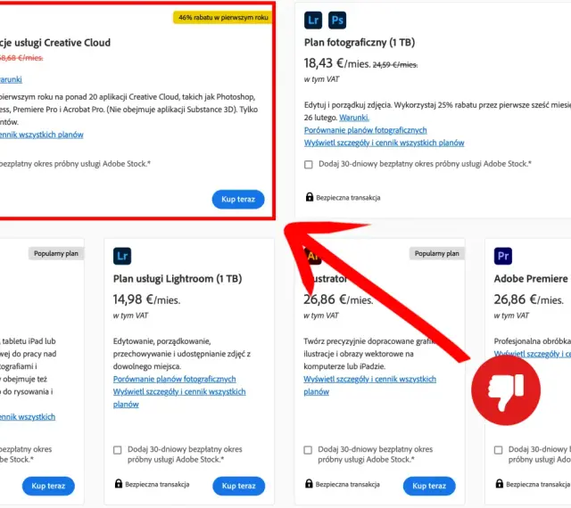 Adobe Creative Cloud z rabatem 46% na pierwszy rok. Photoshop, Lightroom i inne aplikacje w promocji. To nie jest cena na zawsze, ale świetna okazja!