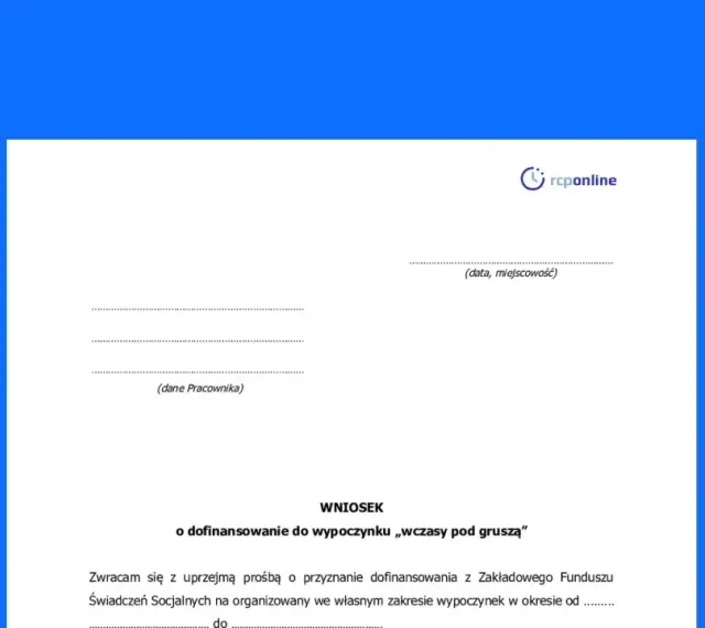 Wniosek o dofinansowanie do wypoczynku „wczasy pod gruszą" dla nauczycieli.