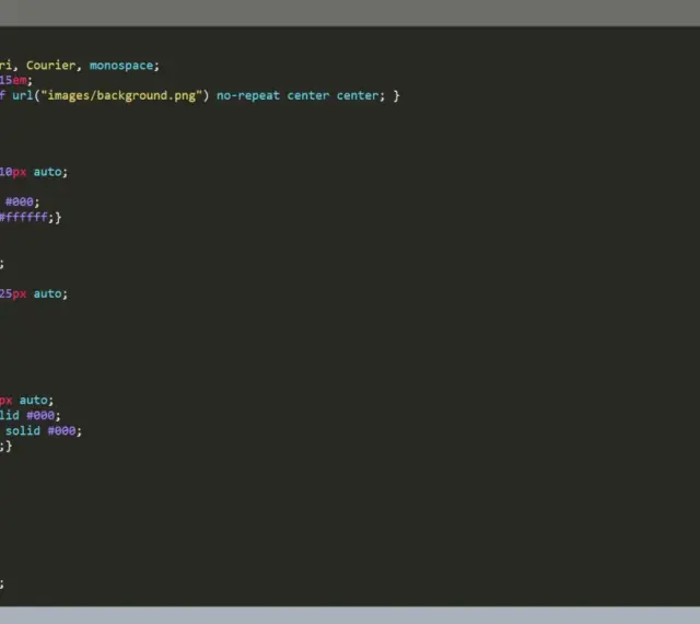 Kod CSS dla strony: body ma font-size 80%, font-family Calibri, Courier, monospace. #logo ma font-size 25px.