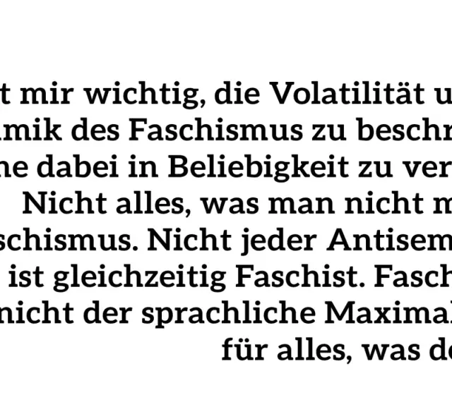 Text über die Dynamik des Faschismus, der betont, dass nicht alles, was man nicht mag, Faschismus ist. Eine klare Faschismus Definition.