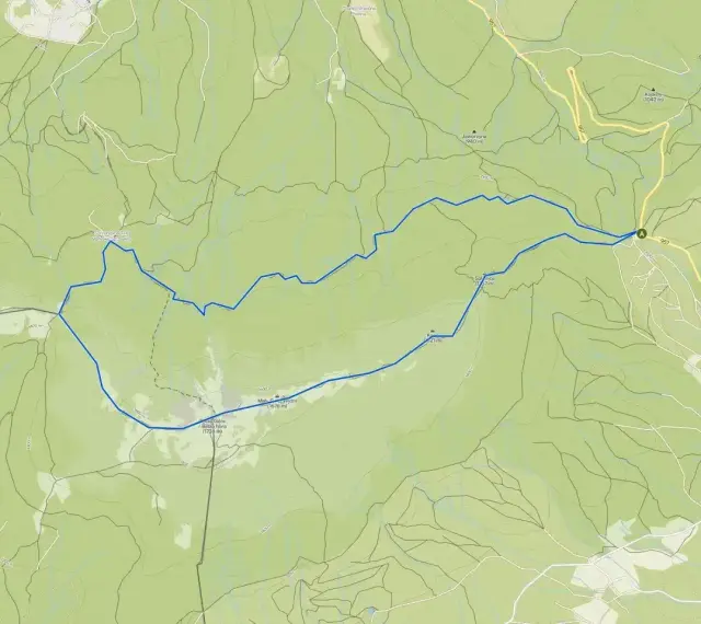 Mapa szlaku turystycznego w górach Beskidy, prowadzącego przez Babia Górę i okolice.