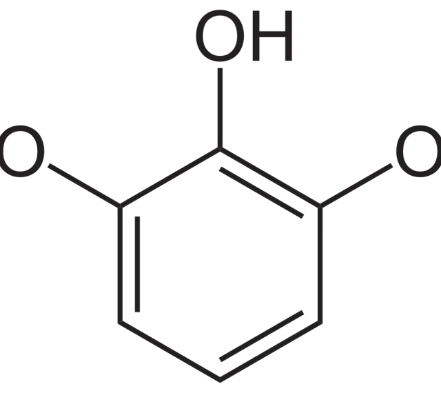 Chemische Struktur von Pyrogallol, einem Derivat des Phenols mit drei Hydroxylgruppen am Benzolring.
