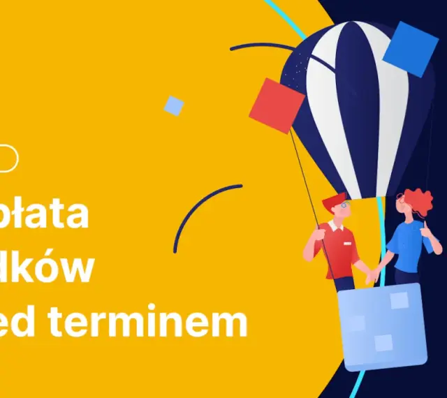 IKE/IKZE: wypłata środków przed terminem. Dwie postacie w balonie unoszą się nad żółtym tłem.