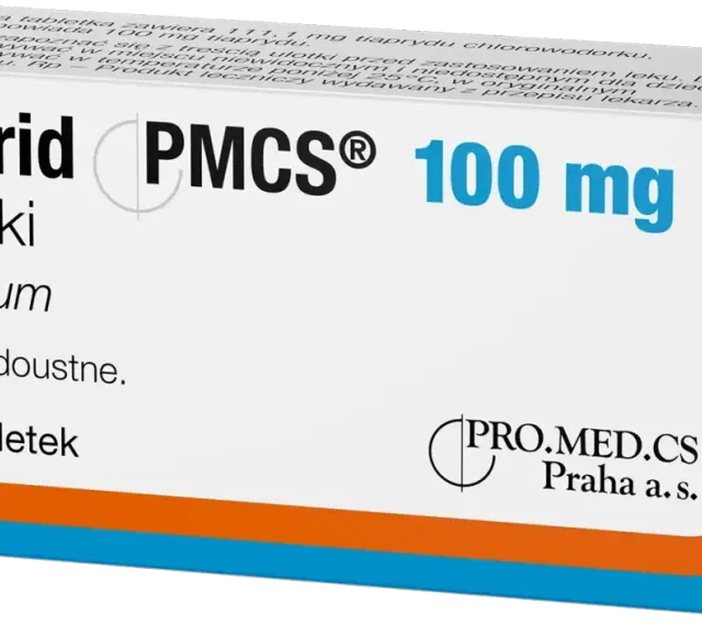 Opakowanie leku Tiaprid 100 mg, zawierające 20 tabletek. Tiapridum to substancja czynna.