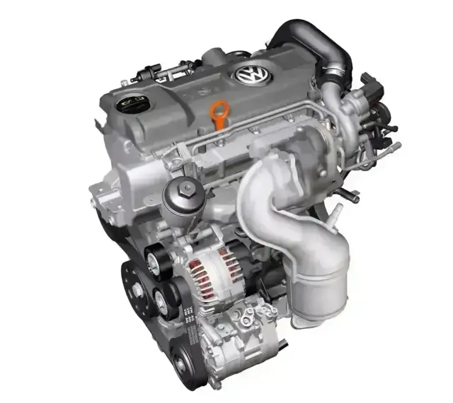 Silnik 1.6 TDI Volkswagena z turbosprężarką i paskiem napędowym.