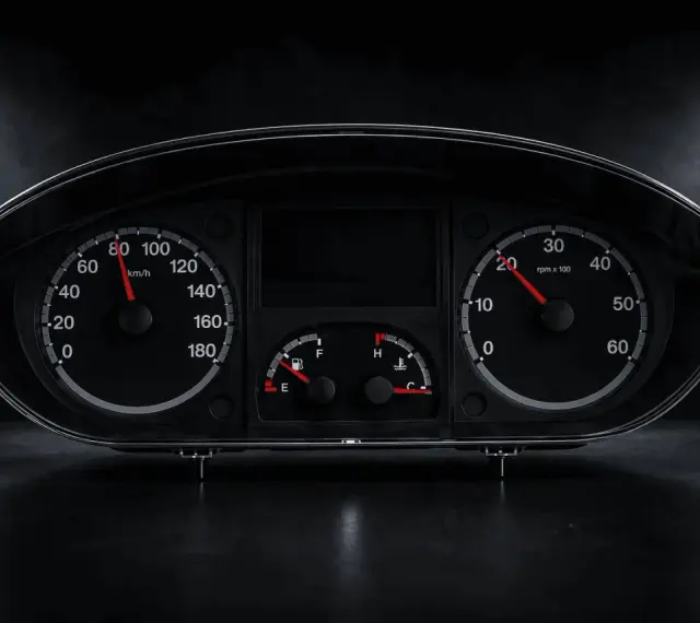 Instrumentpanel symboler Fiat Ducato: hastighetsmätare, varvräknare, bränsle- och temperaturmätare.