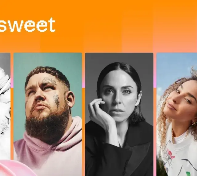 Plakaty artystów na festiwalu Bittersweet 2026 w Poznaniu: artystka w białym futrze, mężczyzna z tatuażami, Melanie C, kobieta z kręconymi włosami i mężczyzna w okularach.