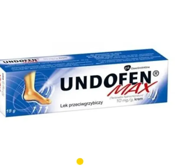 Opakowanie kremu Undofen Max na grzybicę paznokci. Skuteczny lek przeciwgrzybiczy w tubce 15 g.