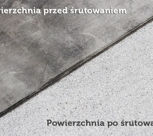 Beton przed i po groszkowaniu. Gładka powierzchnia po lewej, chropowata po prawej.
