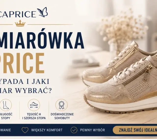 Złote sneakersy Caprice. Tabela rozmiarów pomoże dobrać idealny rozmiar, np. rozmiar 42 5 ile to cm, dla większego komfortu.