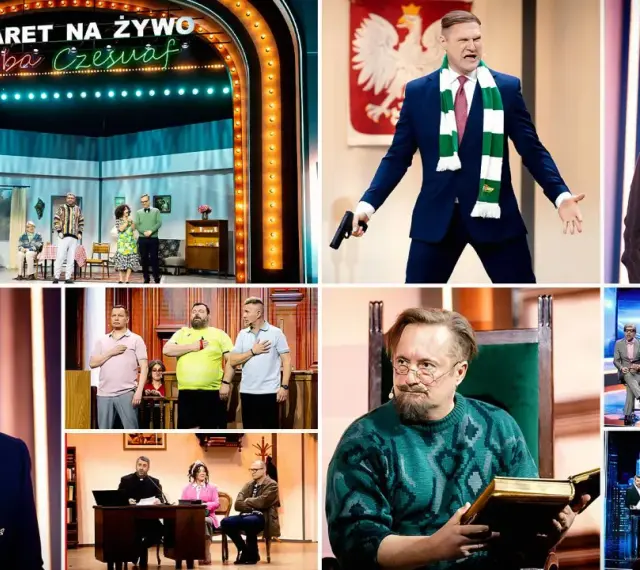 Komiczna ramówka: kabaret, polityczne skecze i rozmowy.