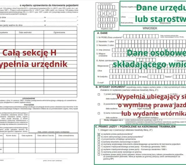 Wniosek o wydanie prawa jazdy, wypełnia urzędnik lub osoba składająca wniosek.