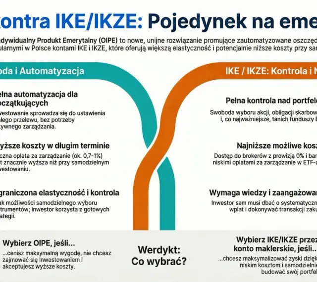 OIPE vs IKE/IKZE: porównanie automatyzacji i wygody z kontrolą i niskimi kosztami. Wybierz OIPE dla łatwego inwestowania, IKE/IKZE dla samodzielnego budowania portfela.