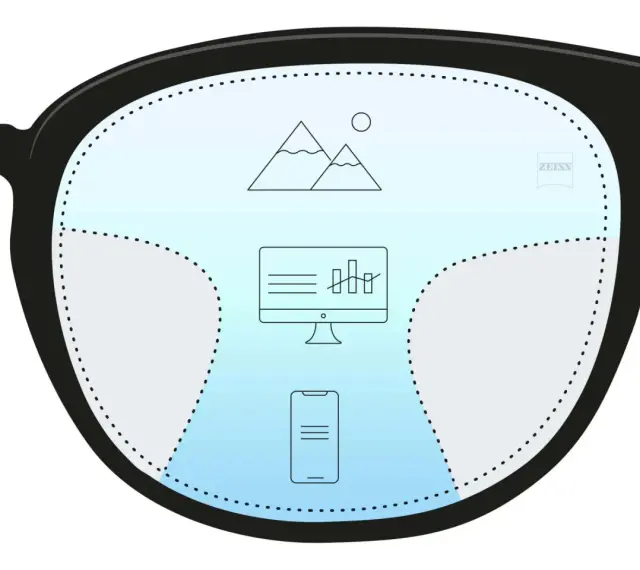 Soczewka multifokalna Zeiss pozwala widzieć góry, komputer i telefon.