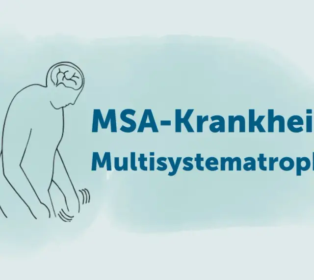 Stilisierte Darstellung eines Menschen mit Zittern in den Händen, der die MSA-Krankheit (Multisystematrophie) im Endstadium symbolisiert.