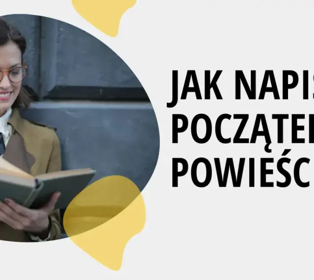 Kobieta w okularach czyta książkę, szukając inspiracji, jak zacząć opowiadanie.
