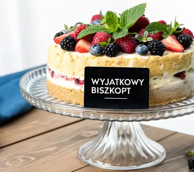 Wyjątkowy biszkopt z owocami leśnymi na paterze. Czy to tort bezowy czy tort biszkoptowy?