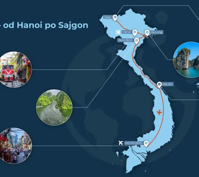 Trasa przez Wietnam: od stolicy Hanoi po Sajgon. Widok na Ha Long, Hoi An, Ninh Binh, Sapa i ruchliwe ulice.