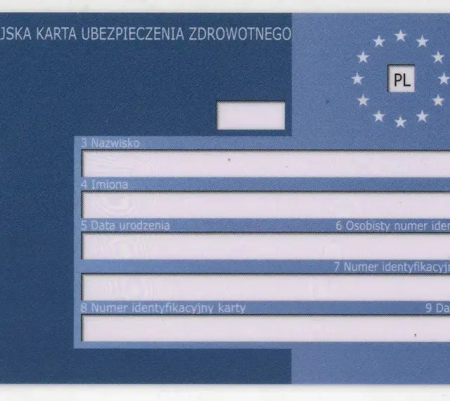 Europejska Karta Ubezpieczenia Zdrowotnego (EKUZ) z Rybnika. Dokument zawiera dane osobowe i identyfikacyjne.