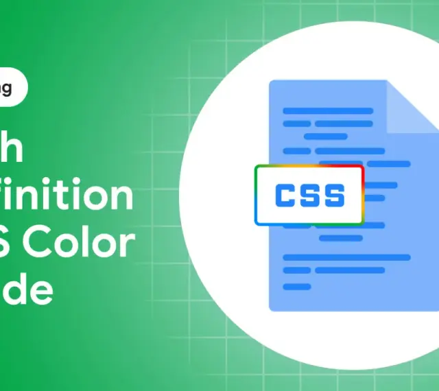 Przewodnik po kolorach CSS, z tekstem "CSS" w ramce z kolorami RGB.