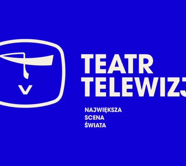 Teatr Telewizji TVP 1 dzisiaj: "Największa scena świata". Logo z stylizowaną twarzą.