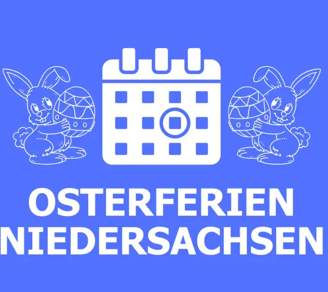 Osterferien 2025 Niedersachsen: Kalender mit Hasen und Ostereiern.