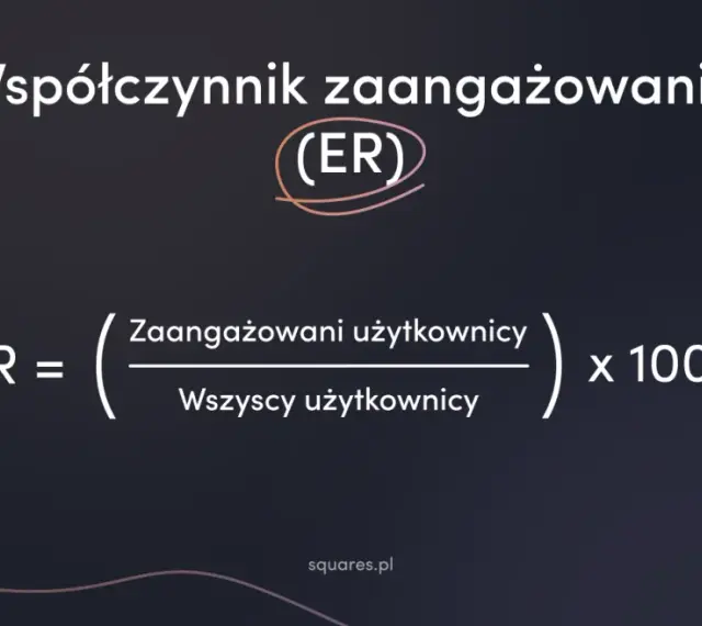 Wzór na współczynnik zaangażowania (ER): ER = (Zaangażowani użytkownicy / Wszyscy użytkownicy) x 100%.