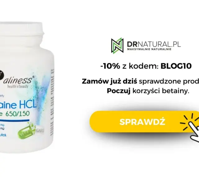Suplement diety Betaine HCL Pepsine 650/150 od Aliness. Zamów już dziś i poczuj korzyści betainy. -10% z kodem BLOG10.