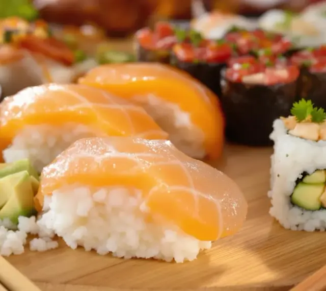Pyszne sushi z łososiem i awokado, idealne na lekki posiłek. Zastanawiasz się nad sushi w tempurze kcal? To danie jest świetną alternatywą.