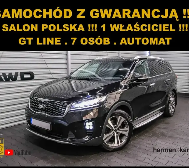Czarny Kia Sorento GT Line, 7-osobowy automat z polskiego salonu. Sprawdź atrakcyjną kia sorento cena!